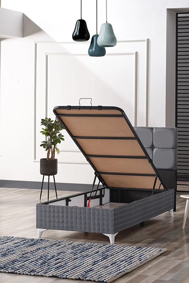 Prestij Tek Kişilik Baza Başlık Set Gri 90x190 cm